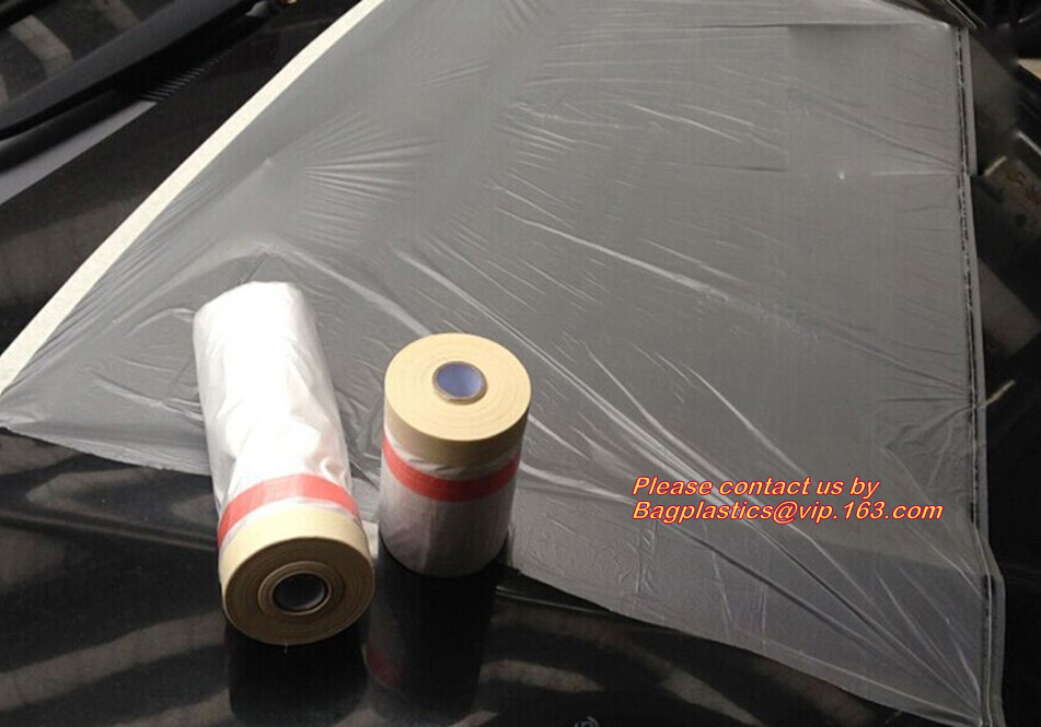 Pre-tapd paint masking film HDPE,Car paint repair masking film with tape, Hot sell masking film with adhesive tape, PAC