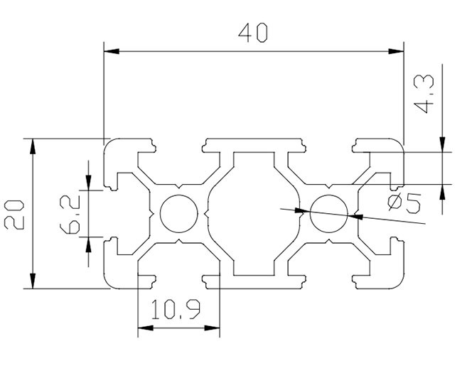 GB Standard 20 * 40 T Slot Aluminum Profile For Light Duty Structure