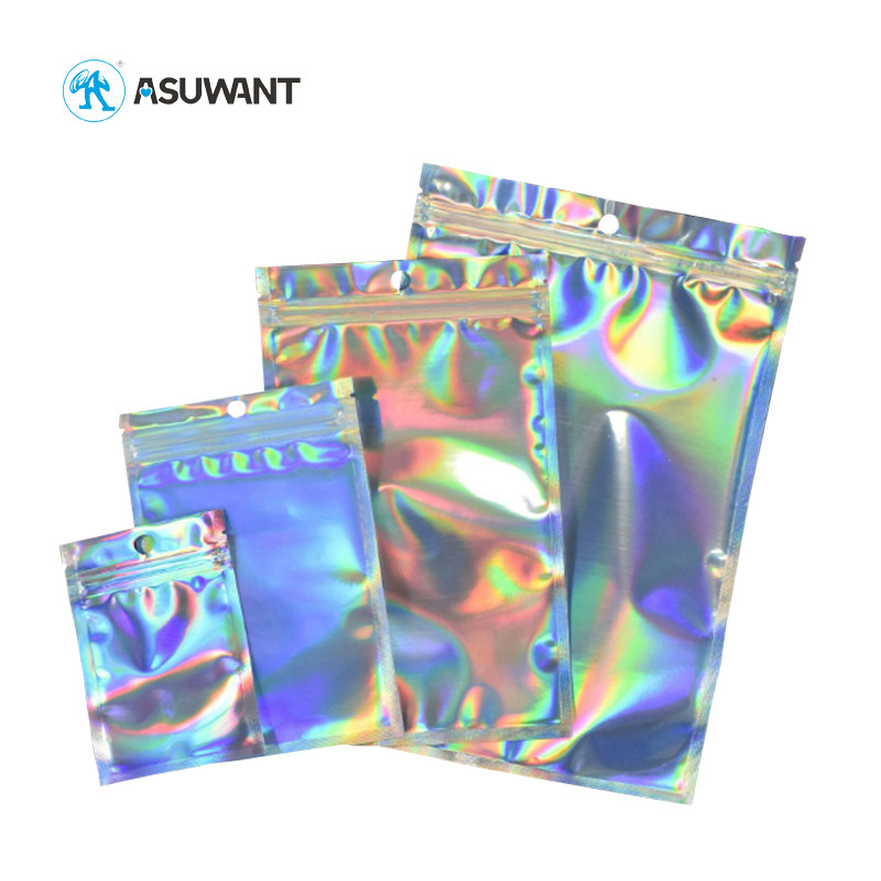 Transparent Holographic Packaging Bag Laser Clear Zipper Food Grade Bag