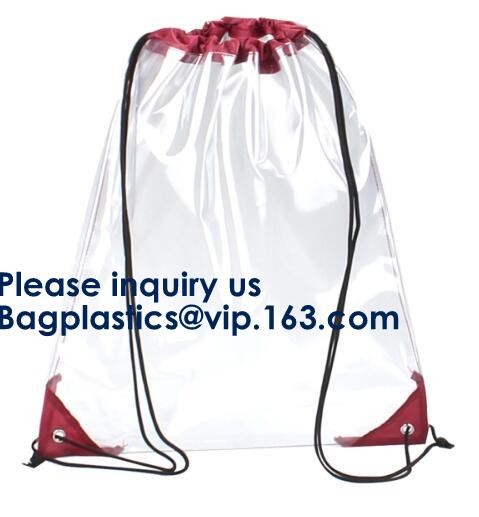 Transparent PVC Drawstring Bag With Colorful Rope,Clear PVC drawstring bag with gold string,Pvc Strips Printing Gift Pac