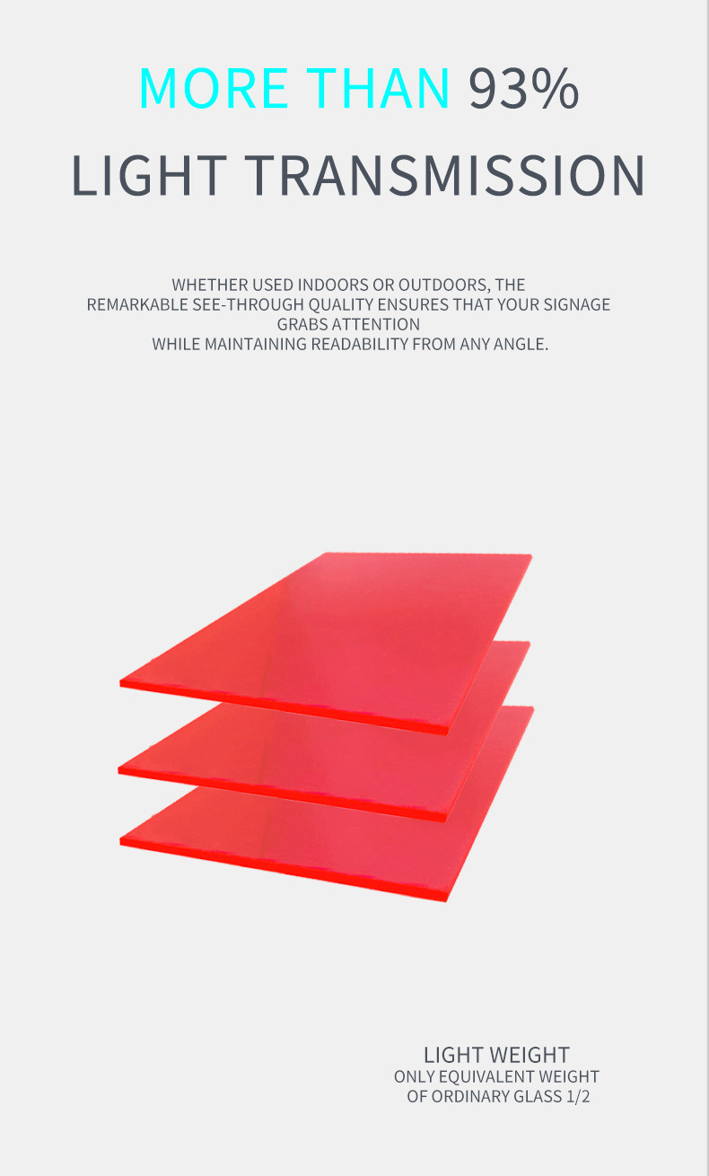 UV Resistance Fluorescent Transparent Red / Pink Cast Acrylic Perspex Sheet For Advertising