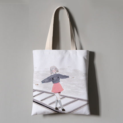 Wholesale Fashion School Custom Printing Logo Canvas Handbag For Women ,Cotton Shoulder Tote Shopping Bag