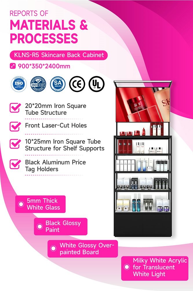 KLNS-R5 Adjustable Shelves Skincare Display Cabinet with 5mm Thick White Glass