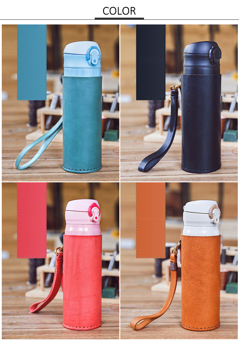 Durable Leather Hot Water Bottle Cooler Sleeve Pure Color Blank