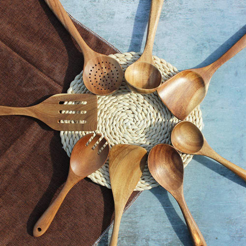 Nonstick Cooking Bamboo Kitchen Utensils Wooden Spoons Set