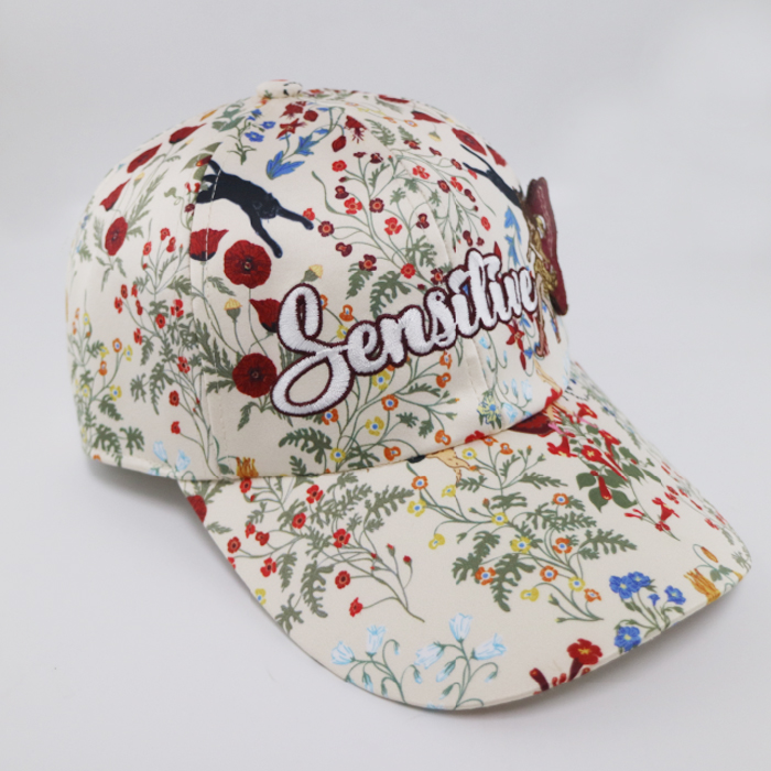 Letter Embroidery / Printed Baseball Caps Full 5 Panel/ 6 Panel Floral Patterned