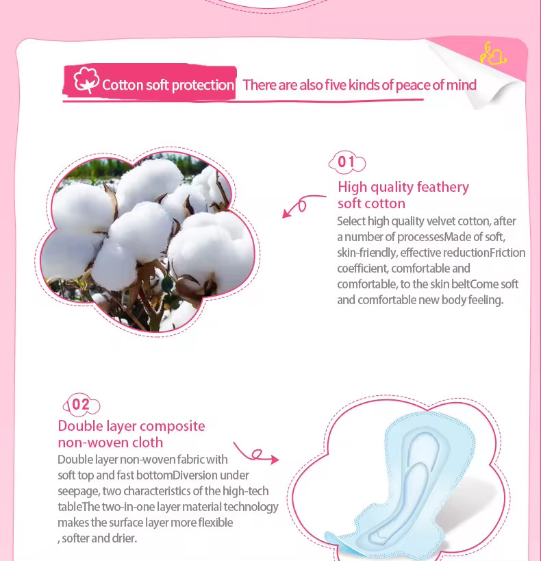 Customizable Breathable Nighttime Sanitary Napkins With Fluff Pulp