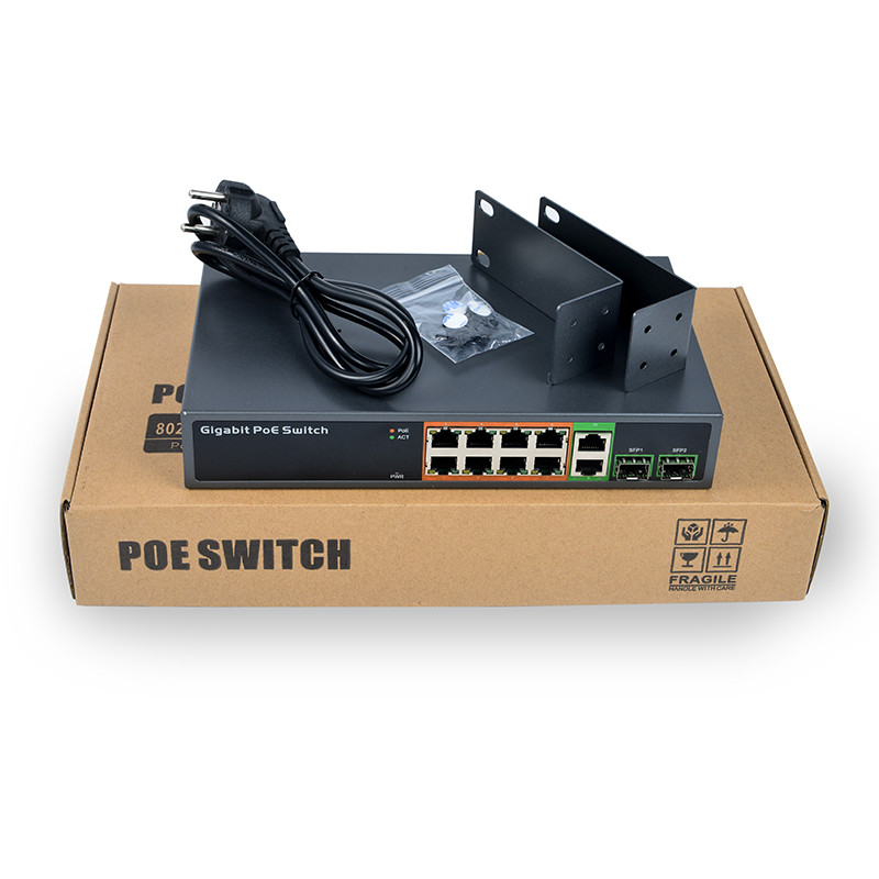 full metal case 8 ports Gigabit IEEE 802.3af/a standard 150W power backplane bandwidth 24 Gbps uplink port POE switch