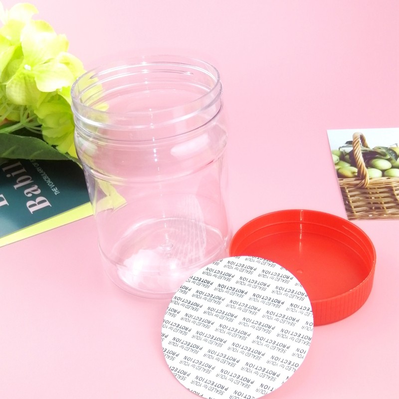 Recyclable 12oz Round airtight Plastic Jar With Black Lid