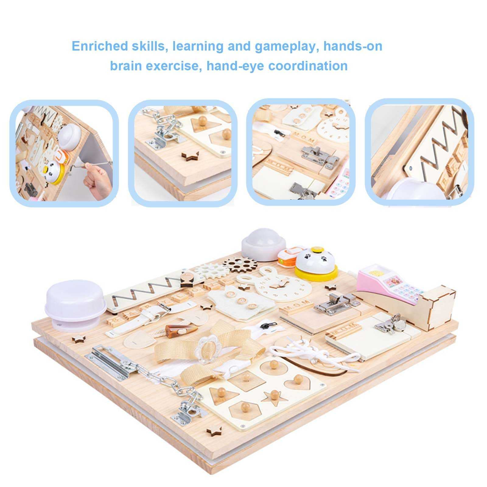 Basic Life Skills Activities Wooden Montessori Busy Board for Toddlers Picture Shown