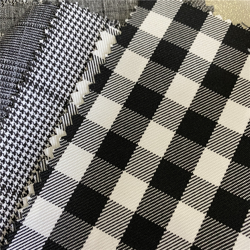 Checks Fabric Yarn Dyed Black and White Paisley Suit Polyester Woolen Blazer Fabric