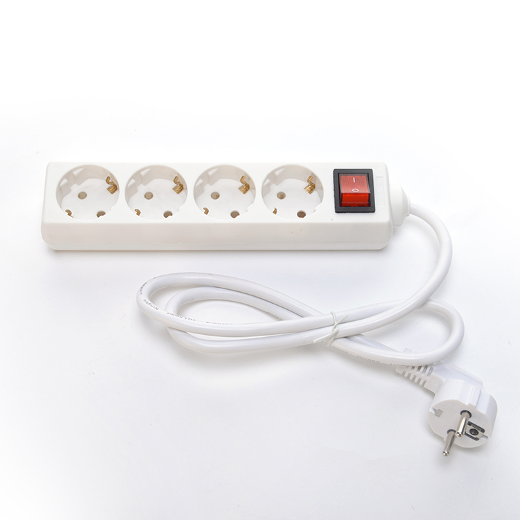Eu Power Strip with 4 Outlet Power Strips Rated Current 10/16A White Surge Protector Cable H05VV-F 3x1.5mm2