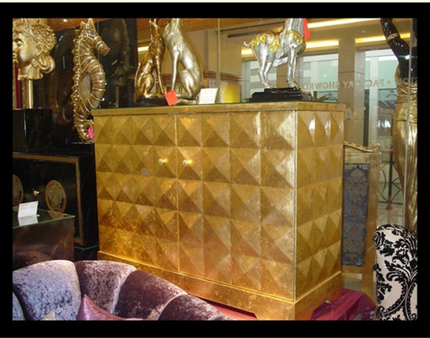 Golden Carved Wooden Chest Cabinet