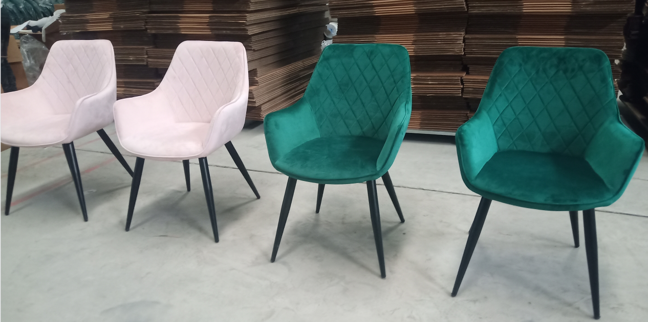 Velvet Blue Upholstered Dining Chairs With Black Metal Legs