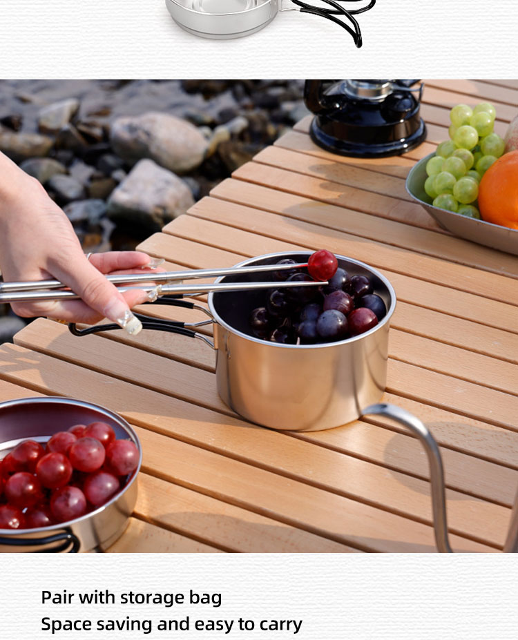 New Arrival 7 Pcs 304 Stainless Steel Camping Cookware Set Multi-person Soup Pot Set Outdoor Cooking Pot Set For Hiking
