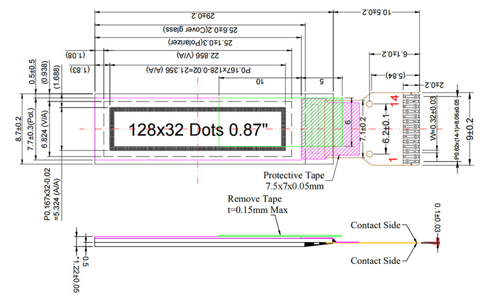 0.87 Inch 128x32 Small OLED Display IIC Interface White Text