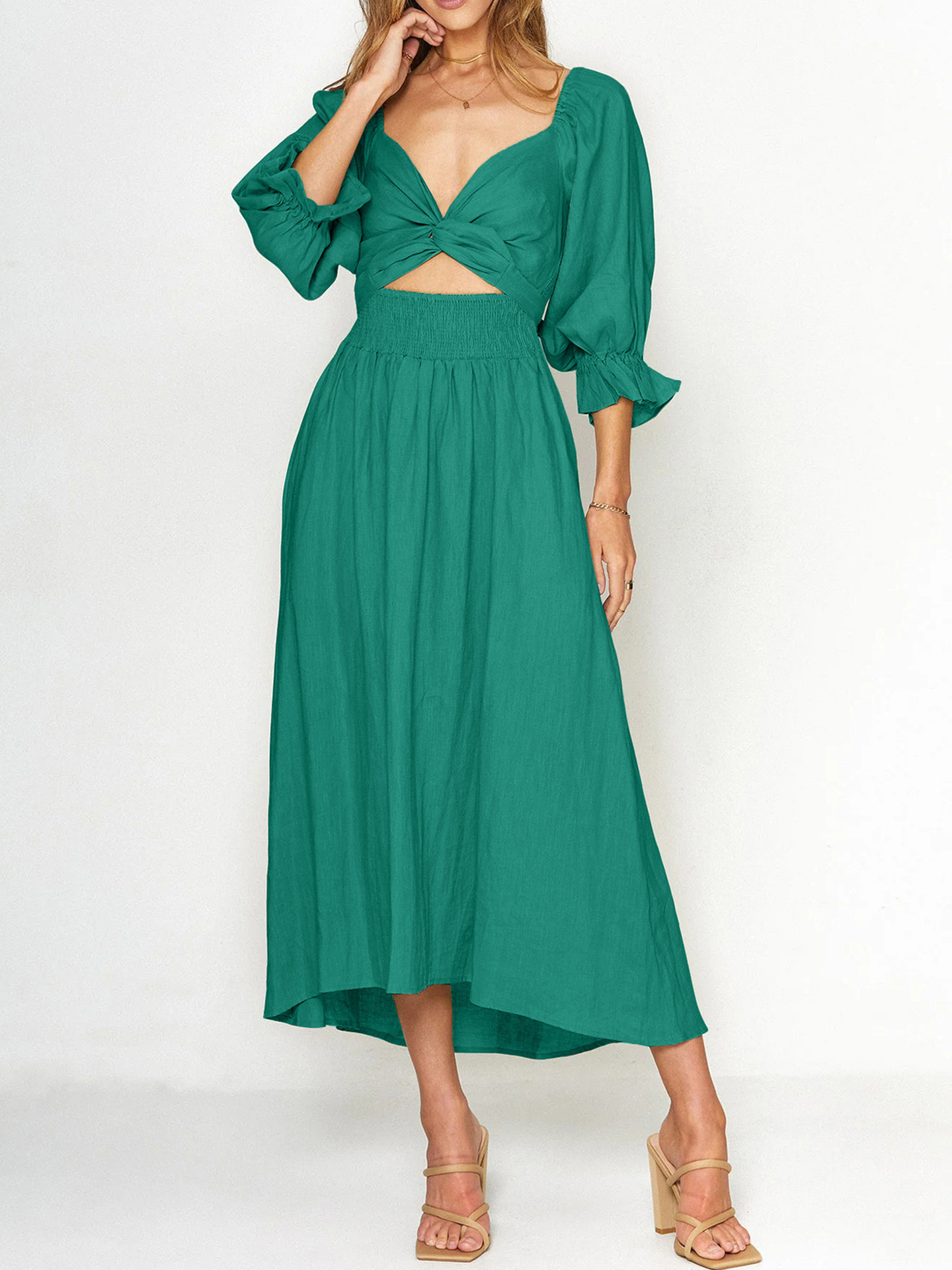 Short Sleeve V-Neck Dresses For Ladies Casual Dresses Knee-Length