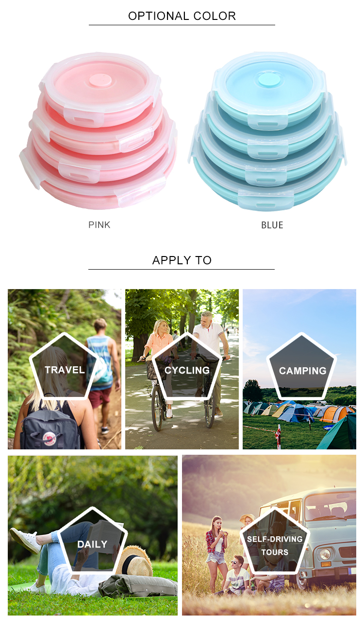Round 350ml 540ml 800ml 1200ml Silicone Collapsible Lunch Box