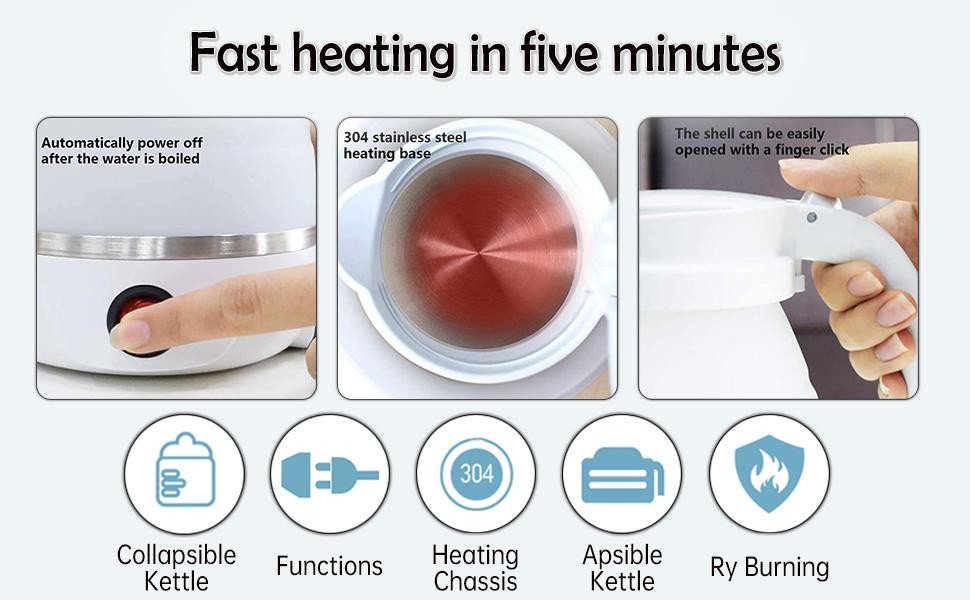 Portable Electric Kettle Foldable Water Boiler For Coffee Tea Fast Boiling Pot 600ml