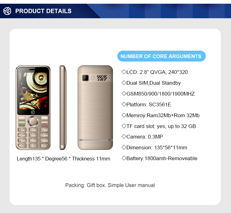 Dual Sim Card Keypad Button Phone Mobile Phone Torch Light GSM Android FM BT