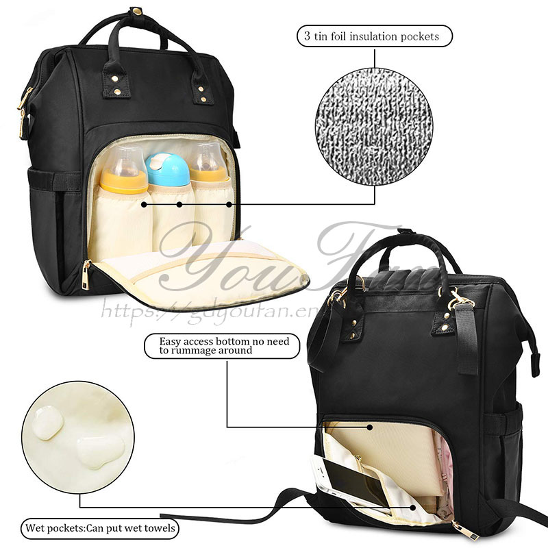 Waterproof Travel Bag Baby Backpack Large Diaper Bag Black