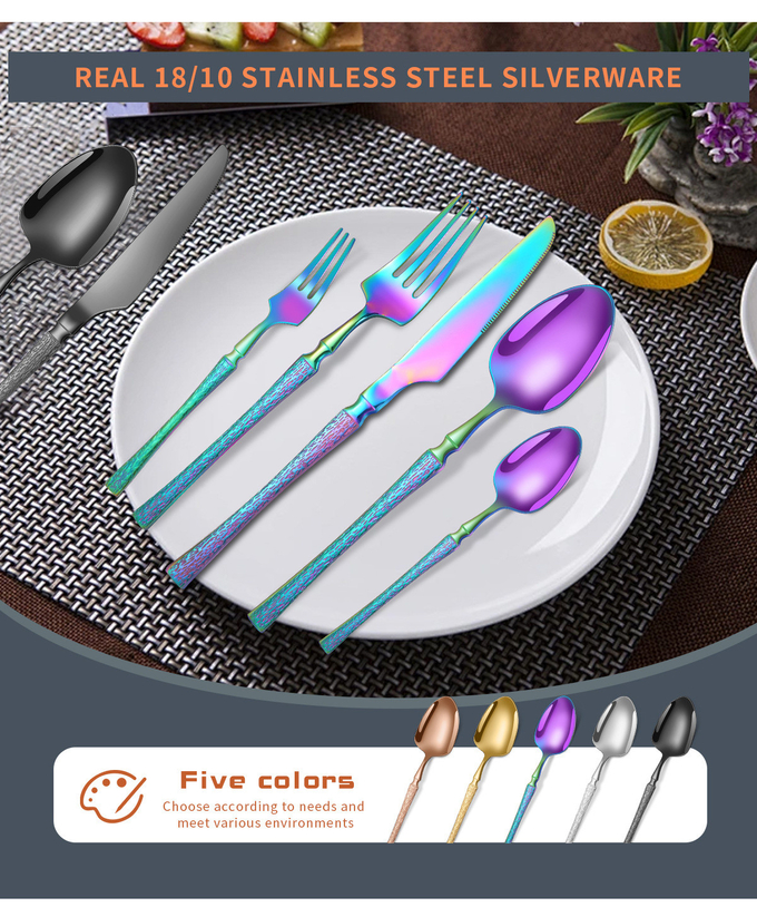 Stainless Steel Cutlery Set 20 Piece Small Waist Hammer Pattern Stainless Steel Western Cutlery Gift Box