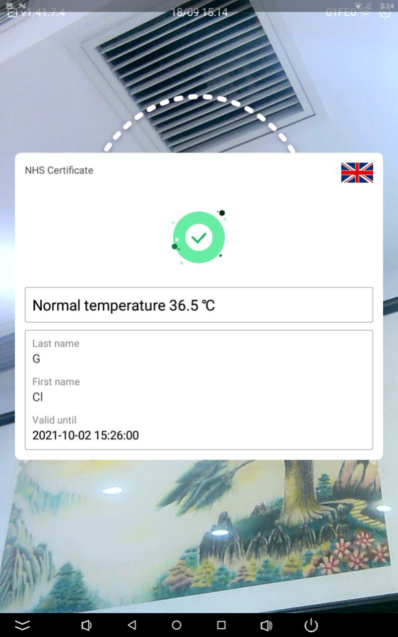 HFSecurity Face Recognition NHS Health Code Scan Device