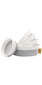 5-Piece Round Small Woven Baskets 100% Natural Cotton Rope Baskets! Key Tray, Kids Montessori Mini