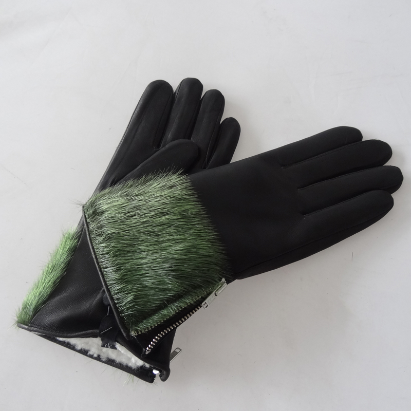 Sheepskin Womens Soft Leather Gloves Wool Lining Simple Classic Style