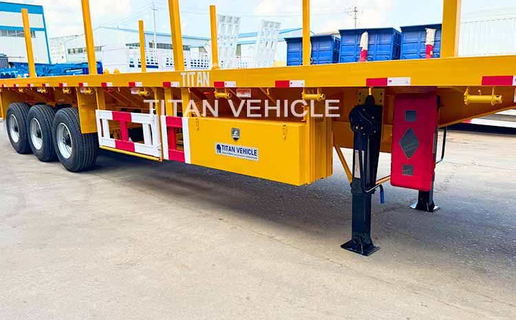 TITAN 3 Axle Flatbed Trailer wilth Columns Wood Log Trailer Timber Trailer Wood Steel Pipe Transport Trailer for Sale