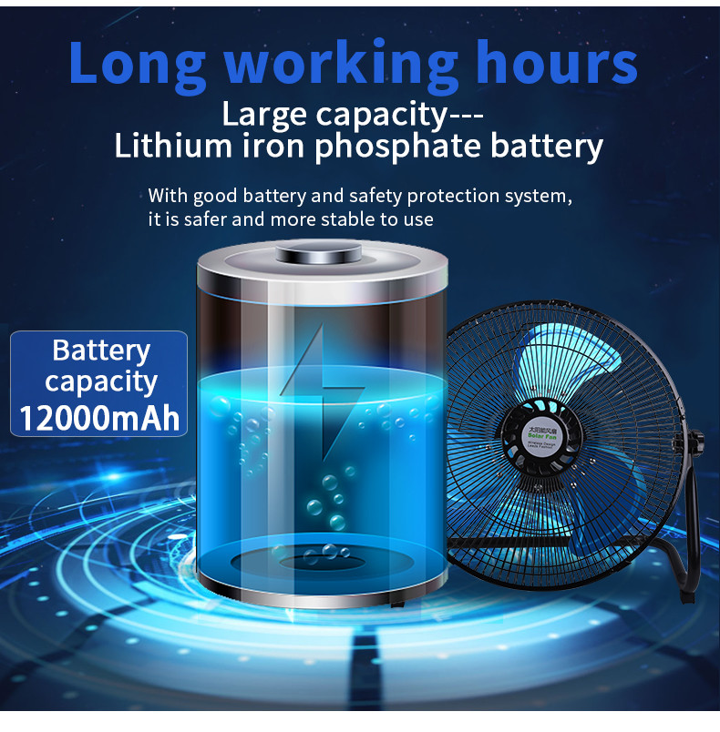 DC Solar Cell Portable Rechargeable Desktop Fan 12H LED Lamp Solar