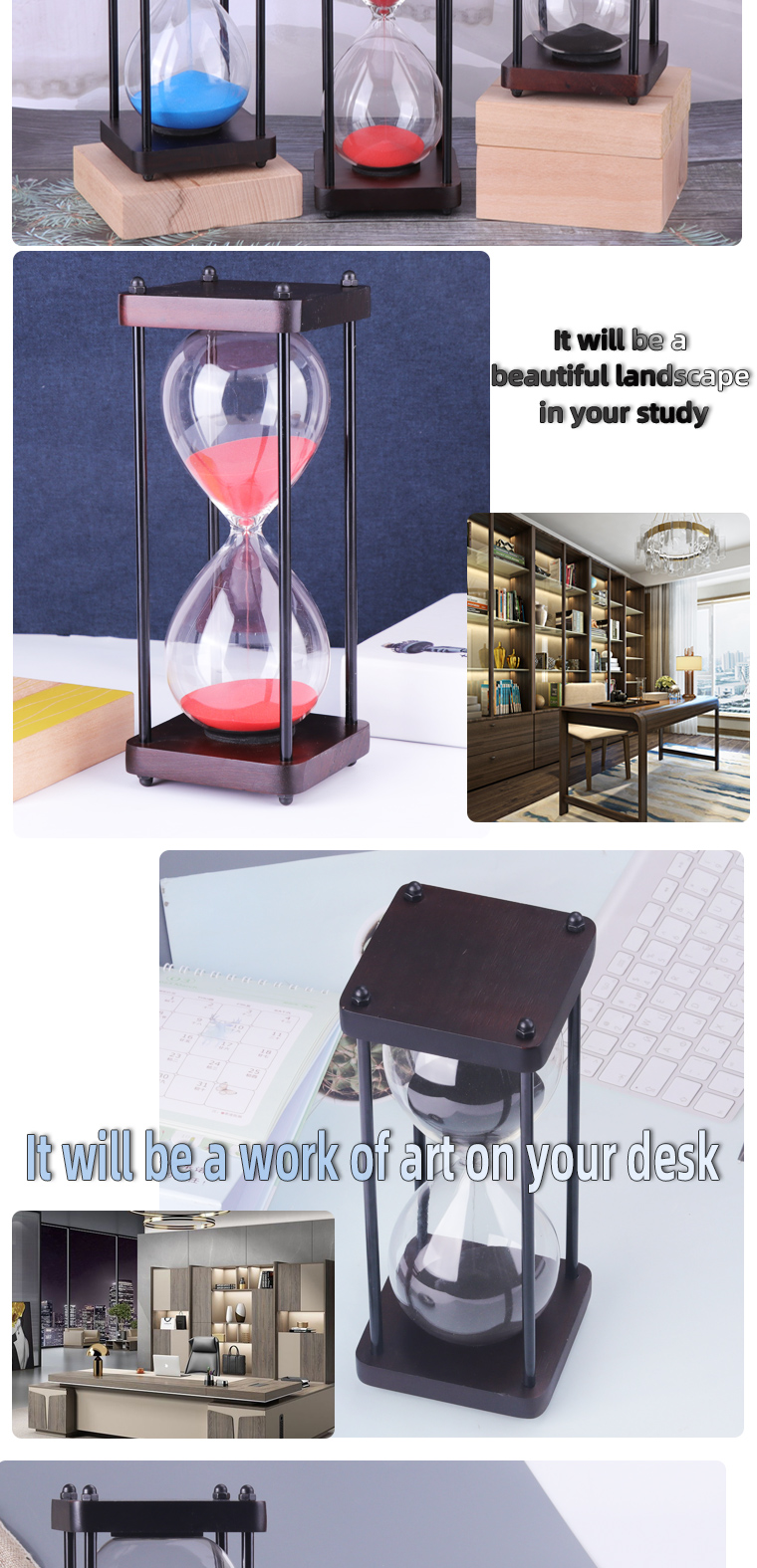 Creative Glass Hourglass Traditional Rectangle Coloured Sand Timers Free Sample