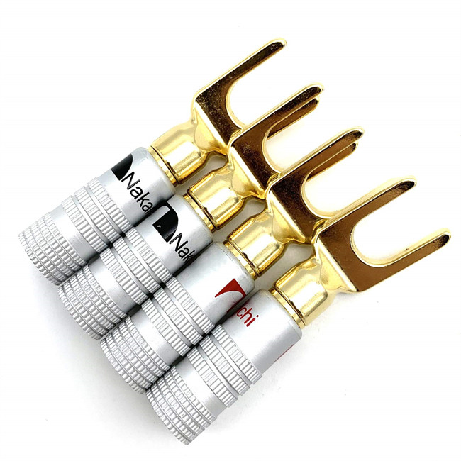 Male Brass U Shaped Spade Connector , Gold Plated Y Spade Speaker Plugs