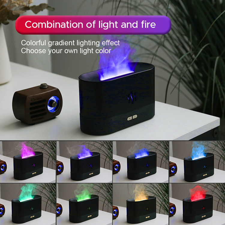 RGB light Color Change USB Ultrasonic Flame Humidifier Led RGB Colorful Essential Oil Fire Flame Aroma Diffuser