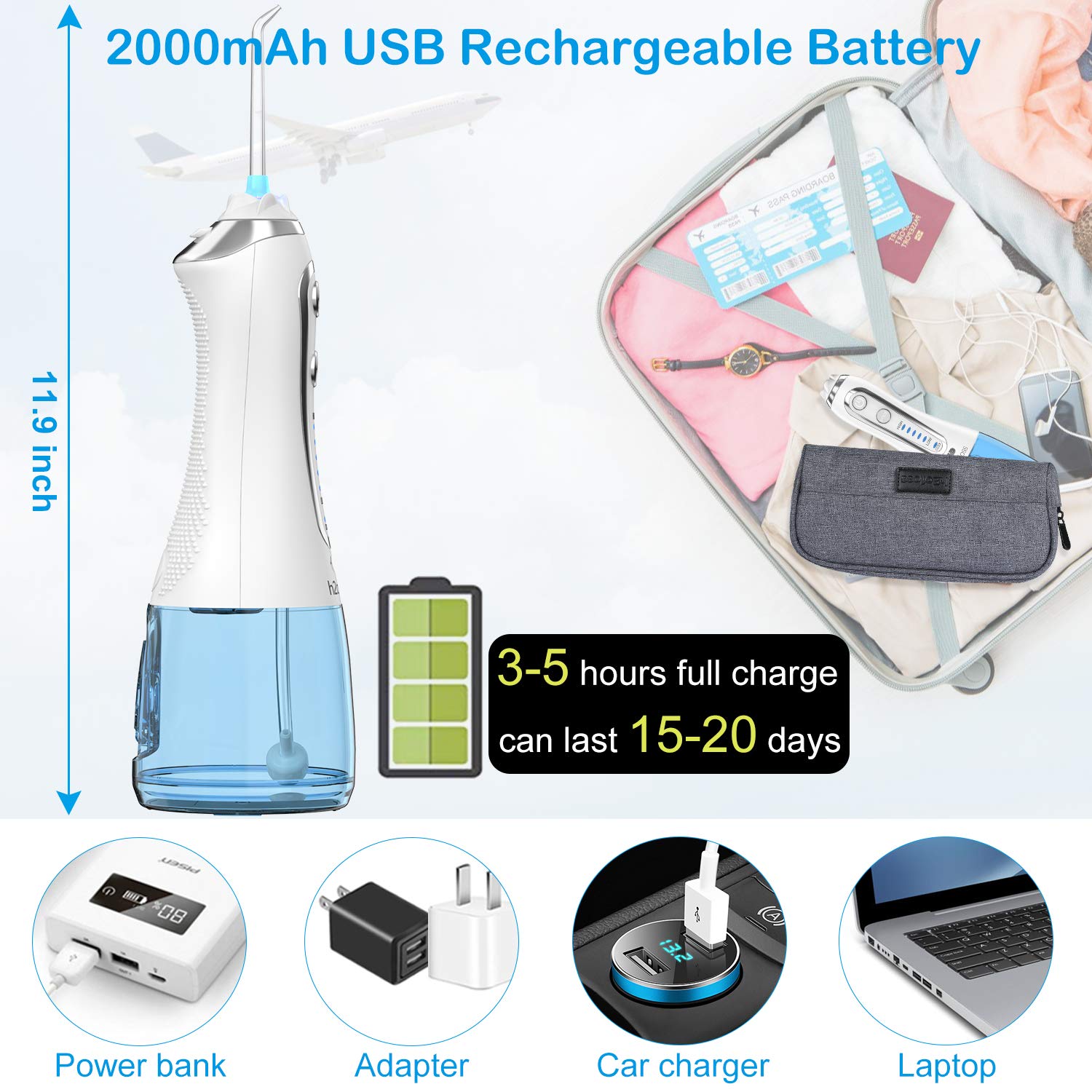 2500mah Oral Irrigator Water Flosser waterjet 20-140PSI 21W Power