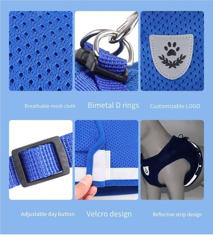 Polyester Mesh Breathable Pet Harness Vest Tensile Force Is Divided Evenly