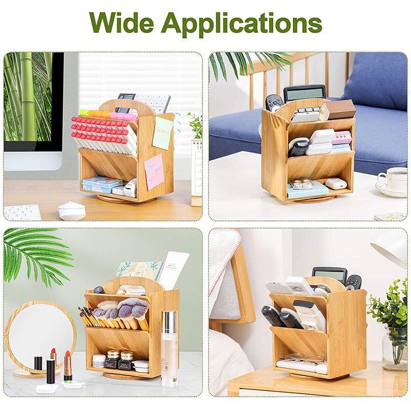 Standing Type 6 Compartments Bamboo Desk Storage Set for Documents and Office Supplies