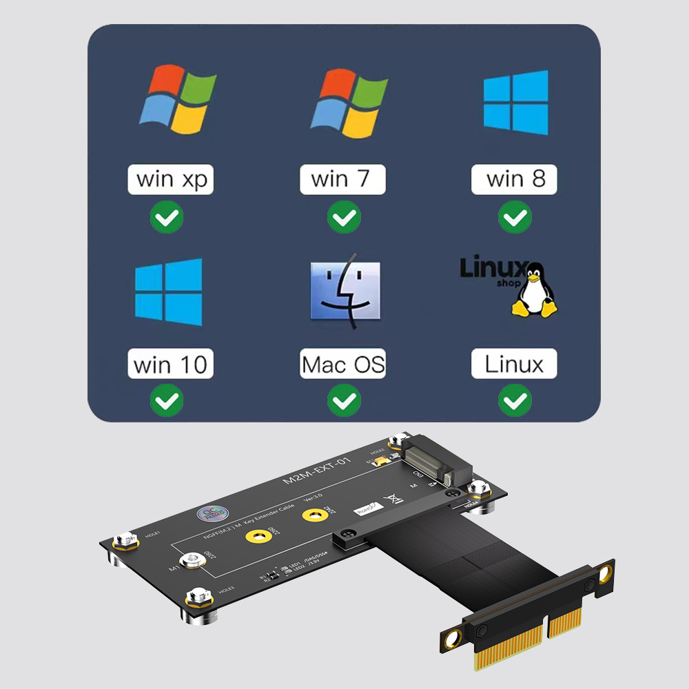 New VersionM.2 NGFF nvme M-key SSD to PCI- E 4X Extension Cable With magnetic Pad