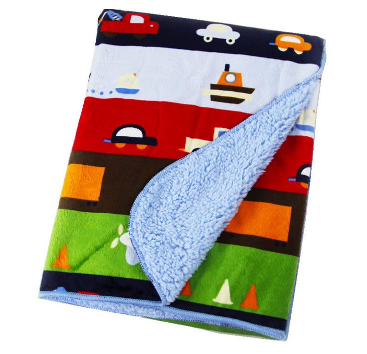 Soft 2 Layer Cartoon Print Blanket Baby Flannel Fleece Blanket 100% Polyester