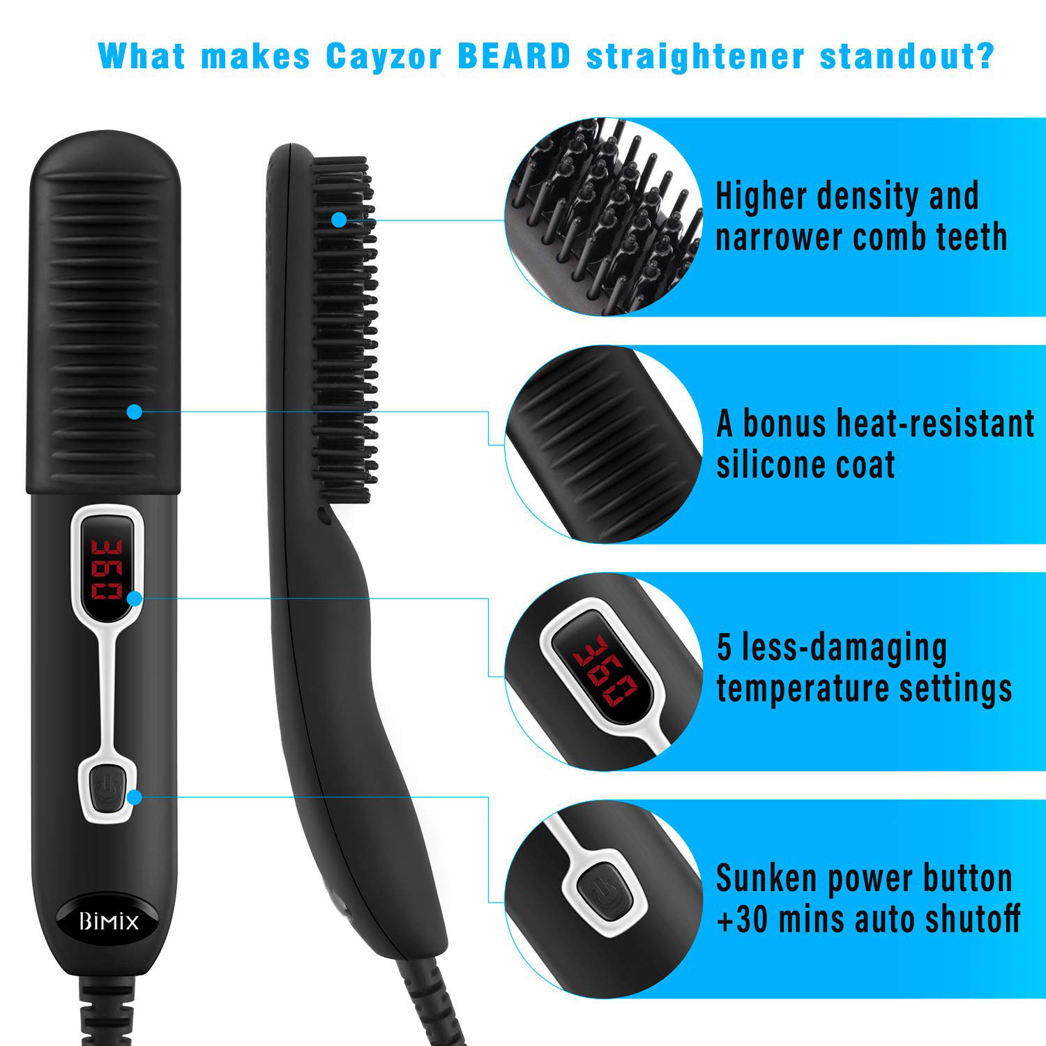 6 Adjustable Temperature 19W Beard Straightener Brush