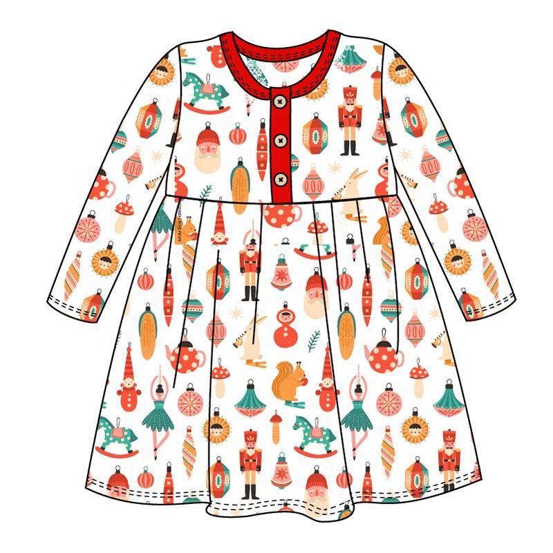girls printing dress baby christmas red frock A-line dress christmas sets