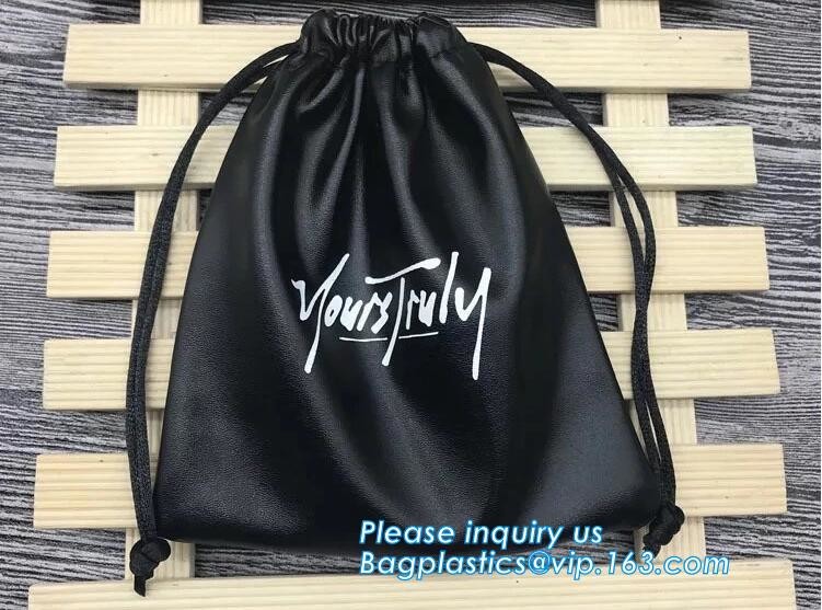 Custom Printed PU Leather Waterproof Drawstring Bag, Cheap Black PU Leather Drawstring Pouch Bag Jewelry Pouch PU drawst