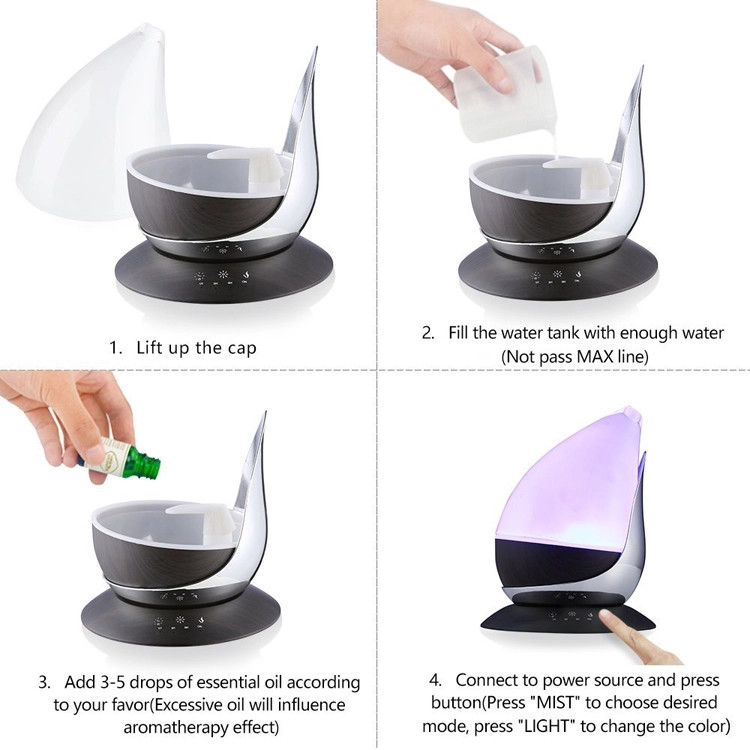 Drop Shape 350ml Glass Ultrasonic Diffuser With Wood Grain Base