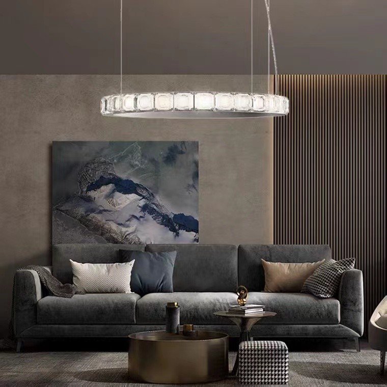 Decorative Lamp Led Chandelier Chrome Round Ring Lighting Large Modern Crystal Chandelier