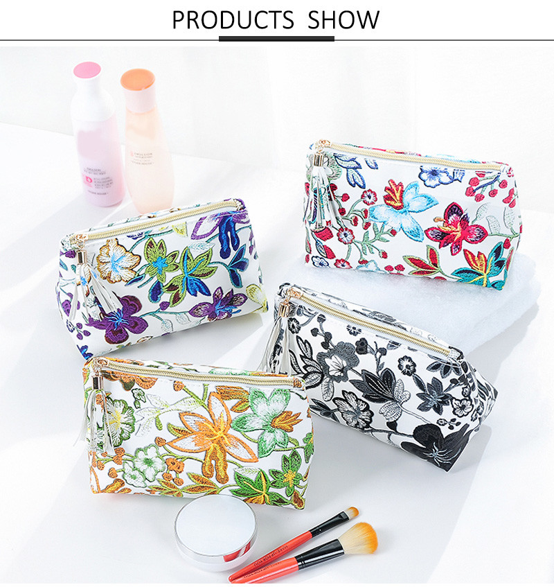 Wholesale Vivid Embroidery Flower Pattern Fabric Beauty Bag Traveling