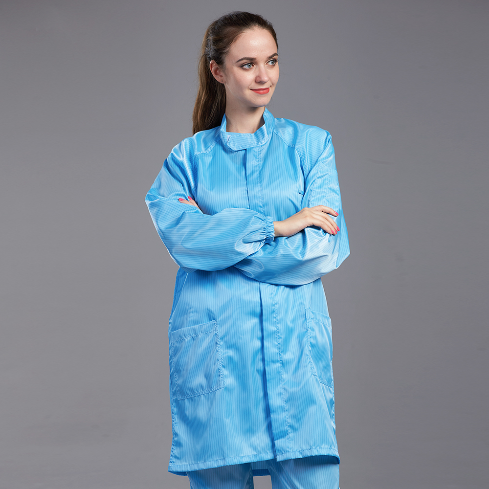 Breathable lint-free esd PU anti static clean room shoes blue stripe canvas safety shoes for electronic industry