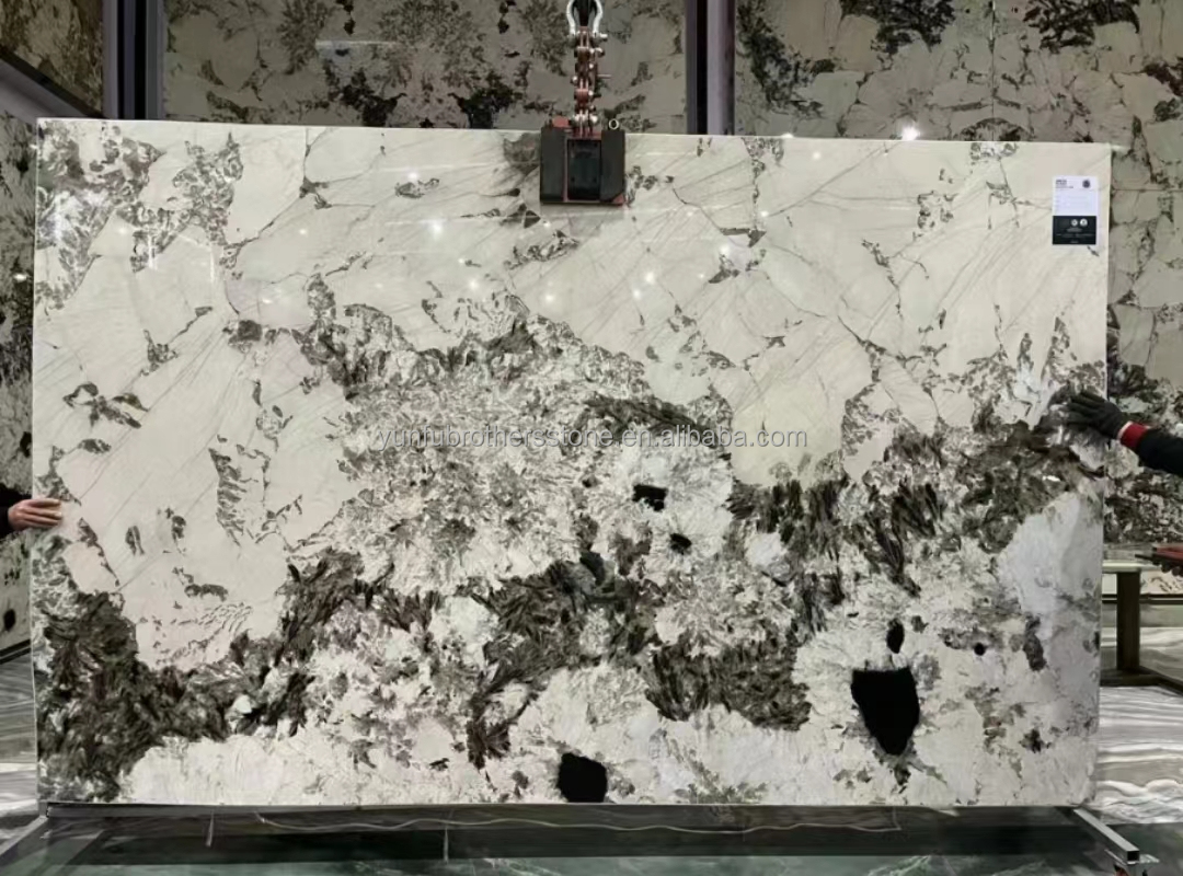 Interior Wall Cut-to-Size Glazed Snow Mountain Silver Fox Marble Stone in Polished Finish