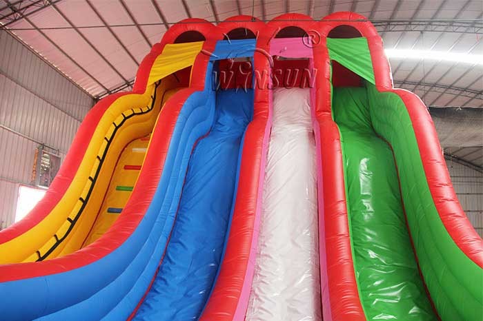 Four Lane Inflatable Dry Slide , Beautiful Rainbow Huge Blow Up Slide