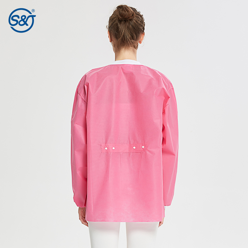 Pink Dental Waterproof Gown PP PE Disposable Isolation Suit Gown