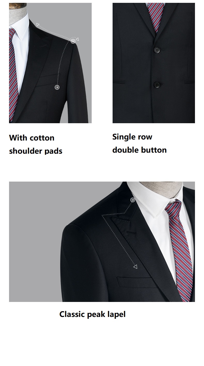 Adults Standard Size Black Wool Business Two-piece Suit for Men's Wedding Groomsman
